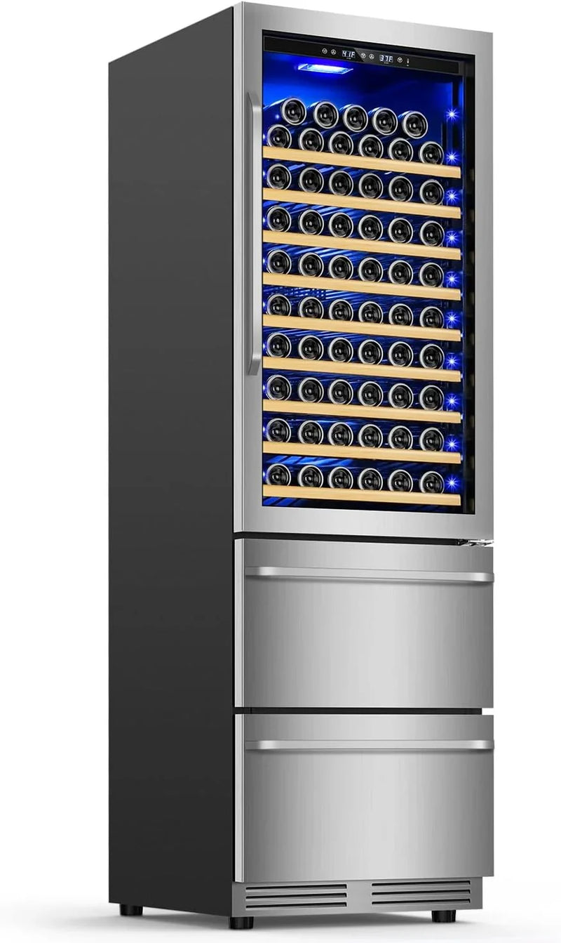 24 Inch Dual Drawer Fridge Under Counter with Wheels, Outdoor Beverage Refrigerator for Patio, Stainless Steel Weather-Proof, Freestanding or Built-In Installation, Ideal for Home and Commercial Use H5
