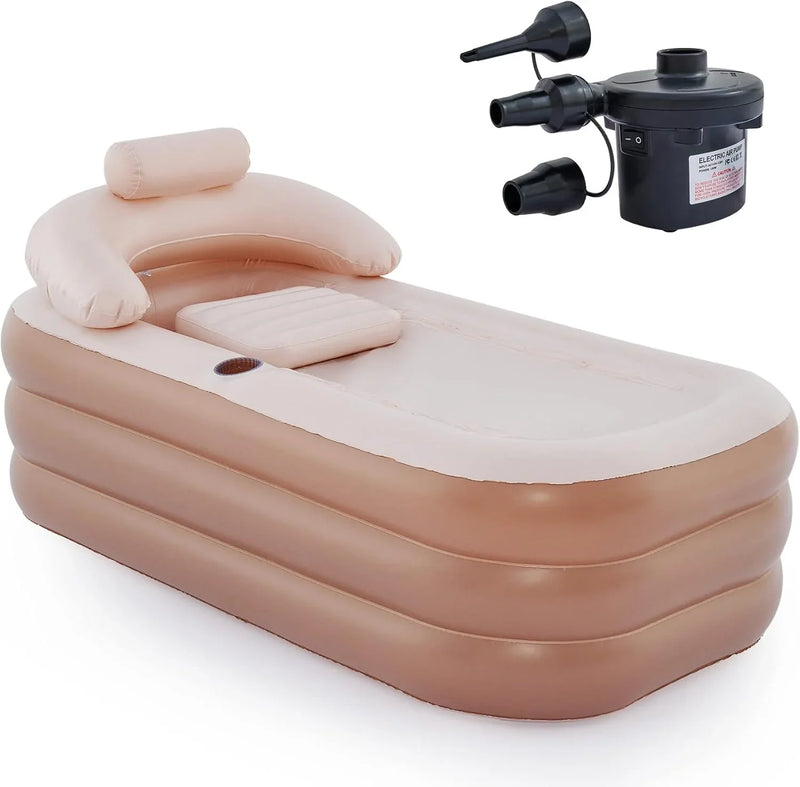 Inflatable Adult Bath Tub, Free-Standing Blow Up Bathtub with Foldable Portable Feature for Adult Spa with Electric Air Pump (High-Density PVC) J3