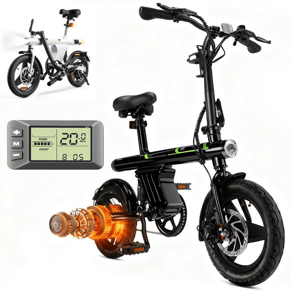 14 in Electric Bike for Adults,500W Folding E-Bike,Electric Commuter Mini Bikes,Electric Bicycles with 36V Removable Battery,Black C9