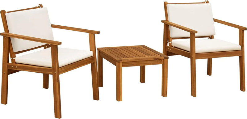 Patio Furniture 4 Piece Outdoor Acacia Wood Patio Conversation Sofa Set with Table & Cushions Porch Furniture for Deck, Balcony, Backyard Y8