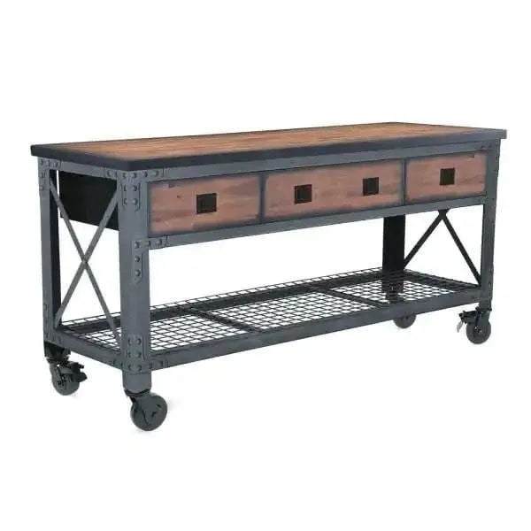 Building Products 72 in. 3-Drawers Rolling Industrial Workbench and Wood Top C9