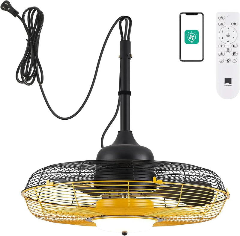 Outdoor Ceiling Fan with Light, Plug in Ceiling Fan with Remote, Gazebo Fans Outdoor Hanging for Patios Waterproof, Wet Rated Hanging Fan with App Control H2