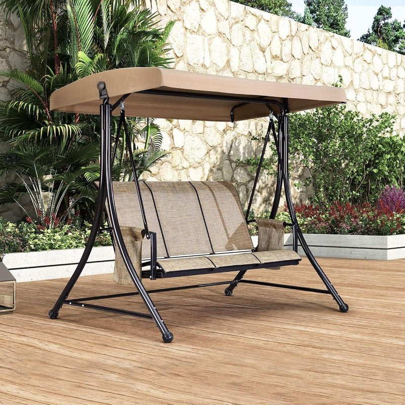 3 luxurious outdoor deck swings, with a weather-resistant steel frame, adjustable tilted canopy, brown model J9