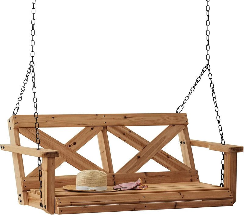 Backyard Discovery 55" Cedar Wood Farmhouse Outdoor Porch Swing Bench with Two-Person Seating, Durable Hanging Chains, Water-Resistant, Heavy-Duty 600 Lbs Weight Capacity for Patio, Deck, Garden T8