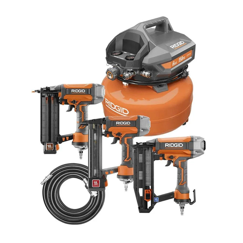 6 Gal. Portable Electric Pancake Air Compressor w/ 18GA Brad Nailer, 16GA Straight Finish Nailer, & 18GA Finish Stapler R69603FK K8