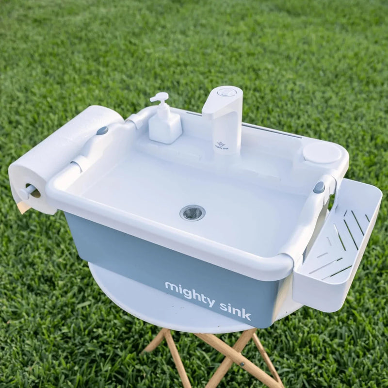 Mighty Sink Portable Sink: Patented Wash Station with Electronic Faucet | 2 Gallons | Easy Setup | Indoor & Outdoor Use | Ideal for Dishwashing, Camping Hygiene, Gardening, Pottery & More Q8