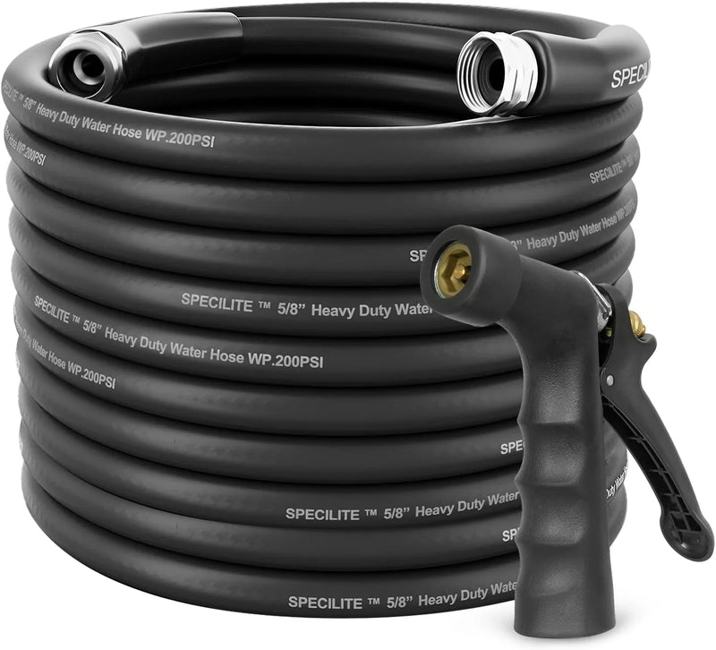 3/4" Hot/Cold Garden Hose 200 ft with Industrial High Pressure Nozzle, Flexible & Lightweight, 600psi Burst Rubber Water hose -50℉-158℉ With 3/4" Brass Fittings for Yard, Black C1