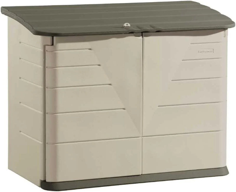 Poly resin outdoor storage shed, with floor (4.5 feet x 3 feet), weather-resistant, beige/brown, suitable for storing and organizing household/backyard/swimming pool chemicals/toys/garden tools/porch/terrace cushions. F9