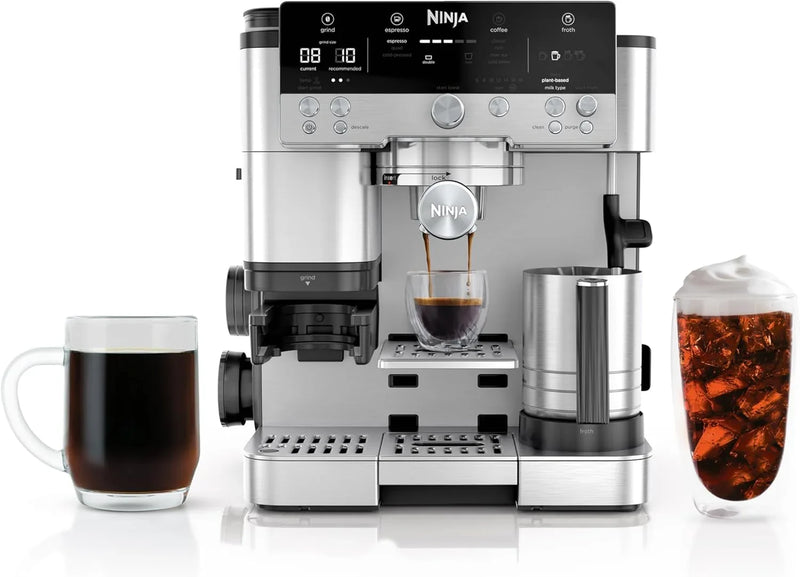 Italian coffee machine, drip coffee machine, rapid cold brew coffee machine, integrated grinder, hand-free milk frother, equipped with a strike plate, water filter, cleaning sheet, descaling agent H7