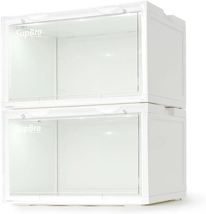 Lightning Collection Storage Box - Voice Control - Easy Access Storage Shoe Box, Stackable Shoe Storage Box, Equipped with Transparent Plastic Door, Suitable for Sports Shoes (11.2 x 14.9 x 8.8 inches (6 sets), White) Z7