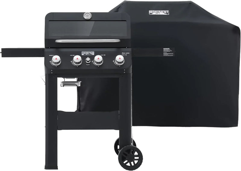 Grills 4-Burner Liquid Propane Gas Grill, Silver Stainless Steel Grill Outdoor Patio Garden Barbecue Grill with Clearview® Lid and One Foldable Shelf, Mesa400MF O8
