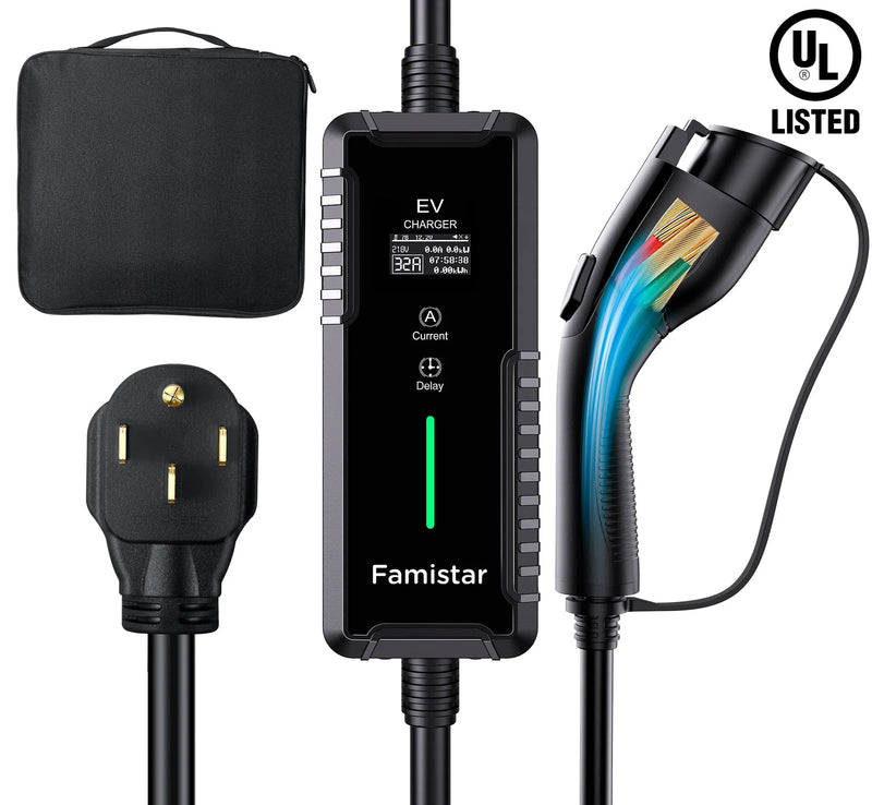 Level 2 & Level 1 EV Charger, 16Amp 110-240V Portable J1772 Electric Car Charger with Adjustable Amp Delayed Timer 25ft Long Cord O3