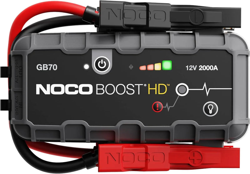 HD GB70 2000A UltraSafe Car Battery Jump Starter, 12V Battery Booster Pack, Jump Box, Portable Charger and Jumper Cables for 8.0L Gasoline and 6.0L Diesel Engines M7