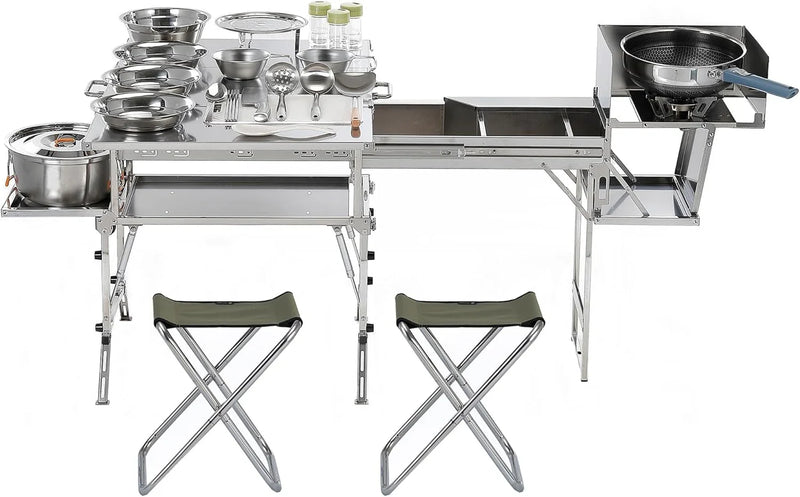 Portable Camping Table & Chairs Set – Foldable Outdoor Furniture with Storage Drawer for Picnics, Backyard & RV Travel M5