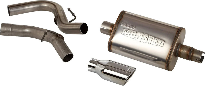 The stainless steel undercarriage exhaust system is suitable for Jeep Wrangler. It includes a muffler and is available in silver color. Y5