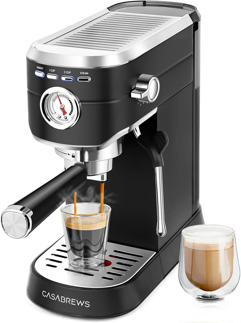 Espresso Machine 20 Bar, Compact Espresso Maker with Steam Milk Frother, Stainless Steel Coffee Machine with 34oz Removable Water Tank for Cappuccino, Latte, Silver B1