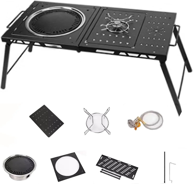 Folding Grill Table Metal Portable, Good Load-Bearing Capacity Items Can Be Hung on The Edge, Portable Camping Table, for Outdoor Picnic, BBQ, Cooking I1
