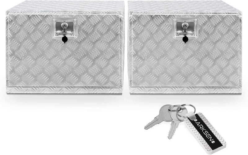 36 Inch Heavy Duty Aluminum Diamond Plate Tool Underbody Box, Waterproof Square Truck Storage Organizer Chest for Pick Up Truck Bed, RV Trailer with T-Handle Lock and Keys - Black T2