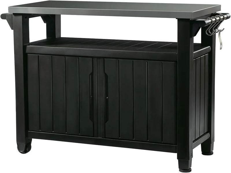 Outdoor Rolling Table Cart for Food Prep, Storage, Bar & Grill, Dark Brown X8