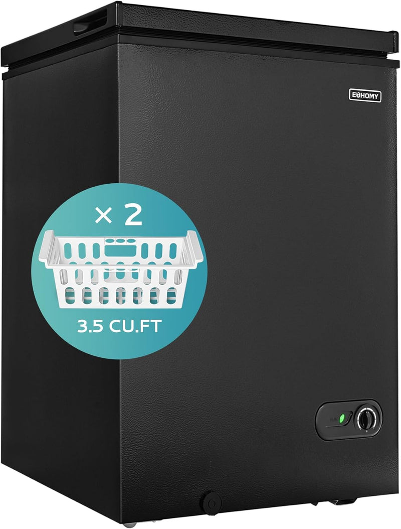 3.5 Cu.Ft Chest Freezer with Removable Basket, Small Deep Freezer Adjustable 7 Thermostat, Quiet Mini Freezer Free-Standing Top Door, Energy Saving for Apartment/Garage/Basement/Dorm/Home,Black G1