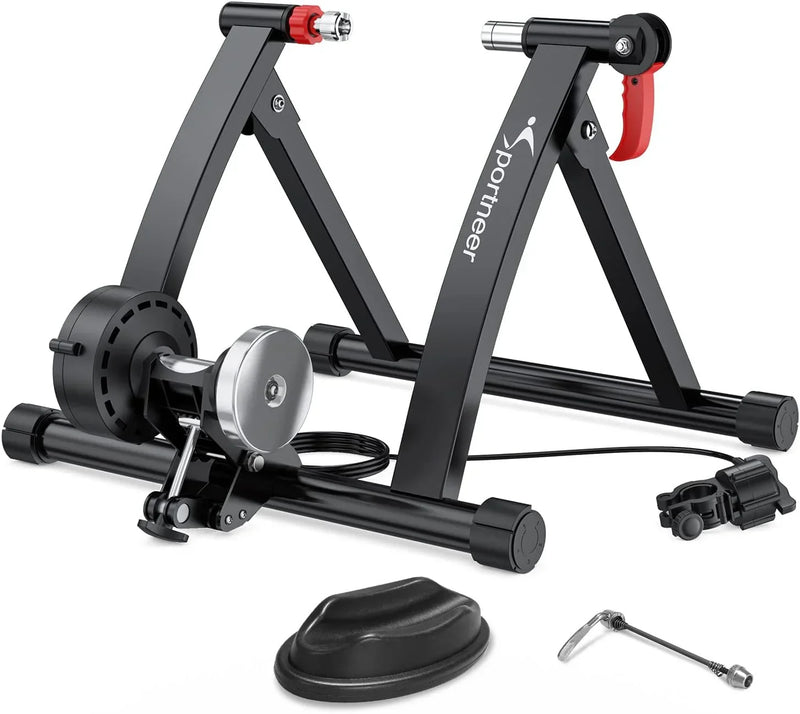 Bike Trainer Stand Indoor Riding - Sportneer Magnetic Stationary Bicycle Exercise Stand with Noise Reduction Wheel, 6 Resistance Adjustable O7
