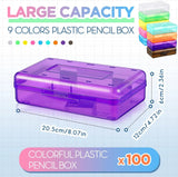 100-piece set. Large-capacity transparent pencil case. Large-capacity hard plastic crayon case. Large-capacity classroom storage box. Suitable for both boys and girls (in various colors)