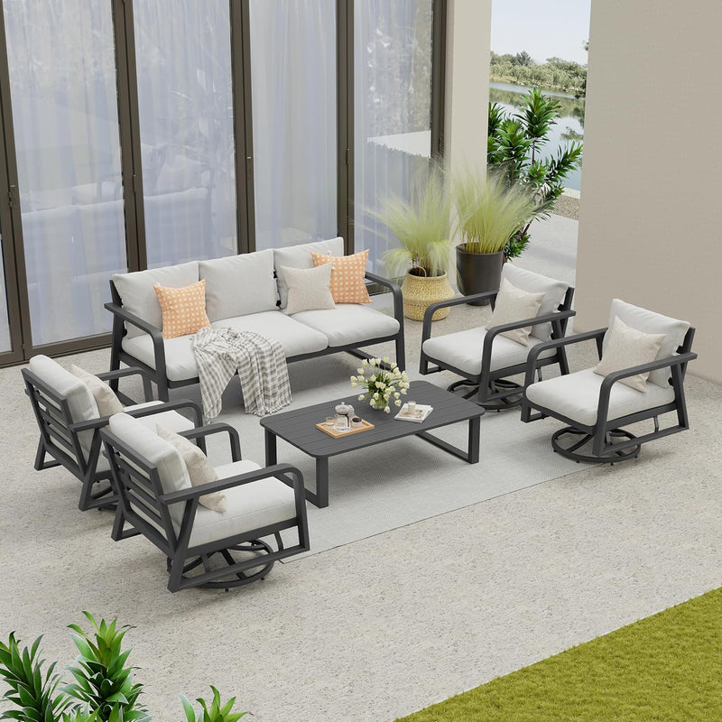 Outdoor Patio Furniture Set 4-Piece, Aluminum Swivel Rocking Chairs with All-Weather Cushions, Modern Patio Conversation Set for Deck, Porch, Garden (Dark Grey) U5
