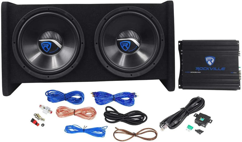 RV12.2B 1200W Dual 12" Car Subwoofer Enclosure Mono Amplifier Amp Kit R6