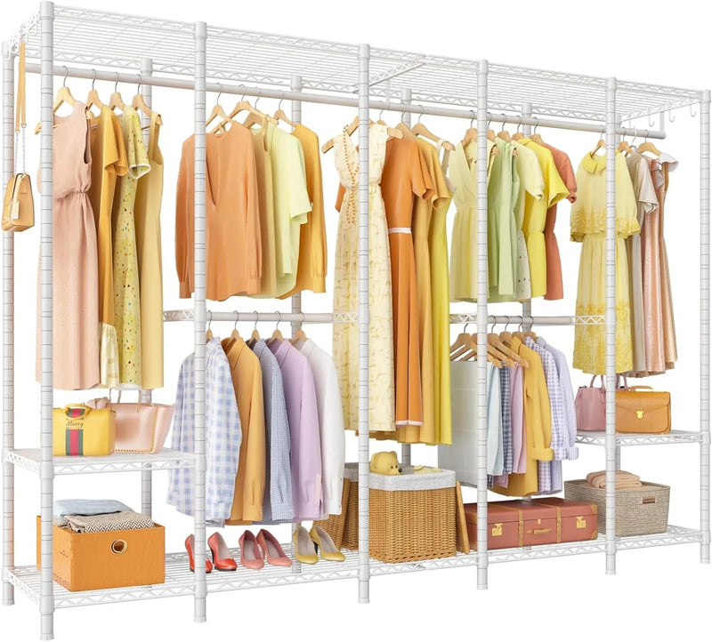 Super large clothes rack, heavy-duty clothes storage rack, standalone portable wardrobe, clothes rack for hanging clothes, 89.8 inches wide x 15.8 inches deep x 76.4 inches high, maximum load capacity of 1400 pounds, white U5