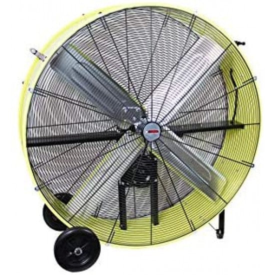K Tool International 42′′ Belt Drive Drum Fan; Industrial, Garage, Shop, High Speed 2-Speed, Durable, Cut-Off Protection, Easy Mobility Rubber Wheels; SAFETY YELLOW KTI77743 Z0