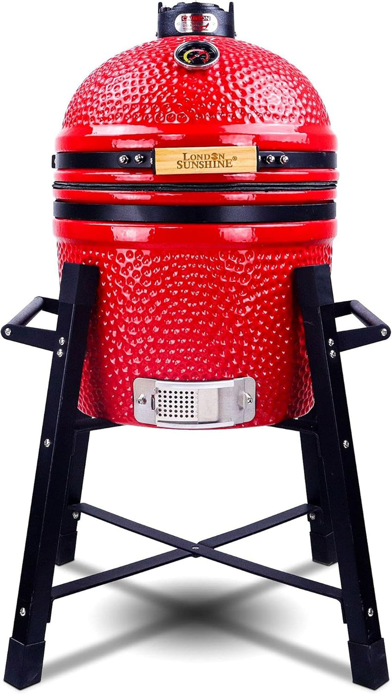 Ceramic Kamado Charcoal BBQ Grill and Smoker, Stainless Steel Grates -15" Ceramic with Tall Stand (GREEN) A9
