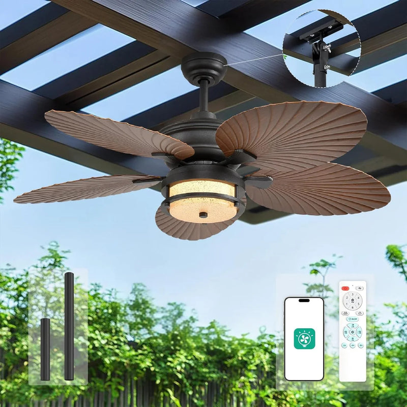 52-inch outdoor ceiling fan - tropical palm leaf fan - plug-in wall-mounted model U7