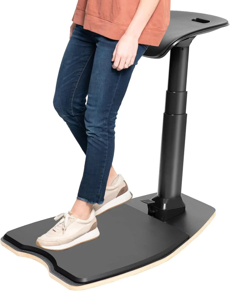 Ergonomic inclined standing desk with chair, portable height-adjustable anti-fatigue cushion, suitable for home and office, black B0