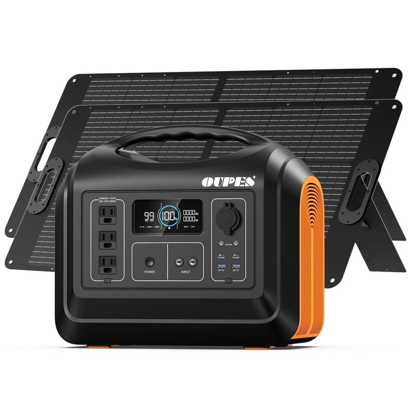 OUPES 1800W 1488Wh Portable Power Station with 2x100W Solar Panel,Solar Generator for Outdoor Camping,Home Backup,Emergency,RV I5