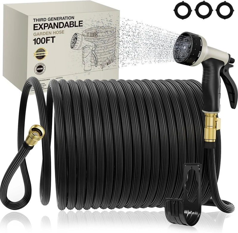 Expandable Garden Hose 100ft - New Patented Water Hose with 40 Layers of Innovative Nano Rubber T7