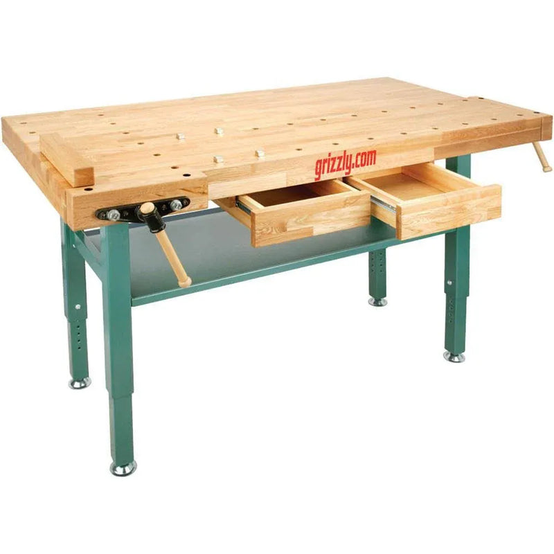 Grizzly Industrial T10157 - Heavy-Duty Oak Workbench with Steel Legs X9