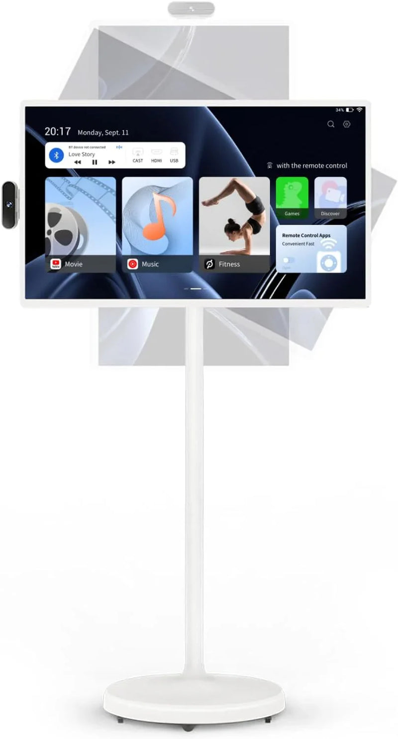 32-Inch Portable TV, 1080P FHD Rolling TV on Wheels with Rotatable Touch Screen, Android 13 OS, 8G RAM 128G Storage, Built-in Battery, Full Swivel Rotation, Voice Remote B5