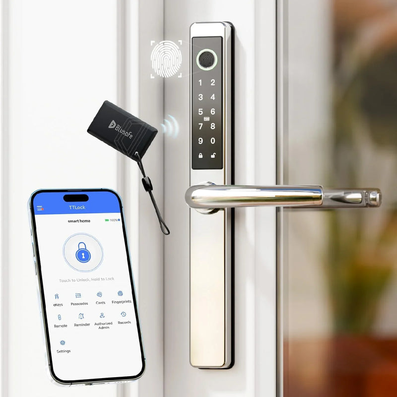 Smart Lock Fingerprint Door Lock with IC Card & App Control, Keyless Entry Smart Door Lock for 40–75mm Doors, Multipoint Locking System Door Lock Apply toWooden/Metal/PVC Door (OS Frosted Silver) Z5