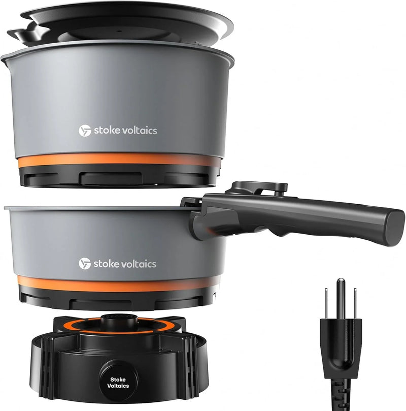 200 - 1000 watt electric camping stove, with cookware, 120 volt portable outdoor cooking set, windproof cookware, suitable for RVs, electric vehicles, off-road travel, RV life, car camping V2