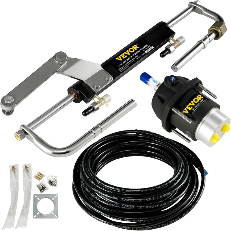 Hydraulic Outboard Steering System Kit (90 horsepower) Accessories Kit (for marine use) Cylinder and Pipeline, Marine Hydraulic Pump, Outboard Steering Device, Ship Rudder Control Device D8