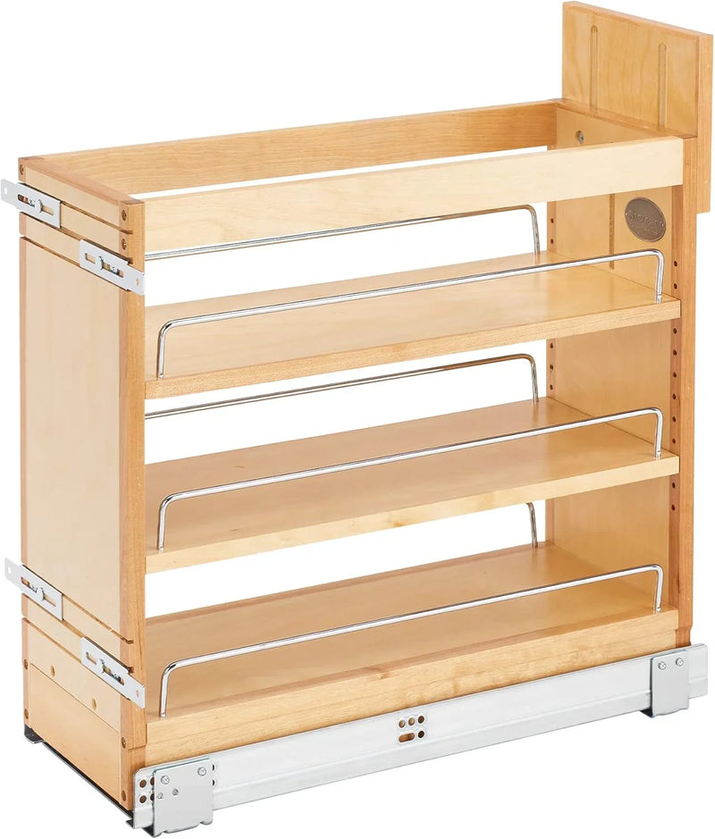 5-inch pull-out storage rack, suitable for bottom cabinets in kitchens/bathrooms, with a soft-closing slide rail for a spice rack/food storage rack, made of wood material I6