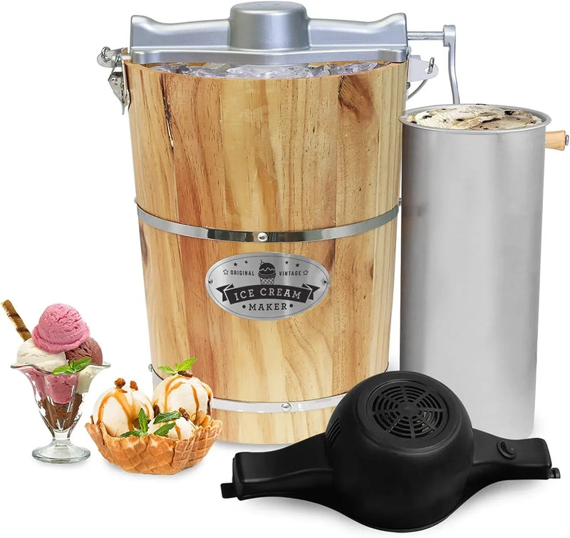 Elite Gourmet 6 Quart Vintage Wood Bucket Electric Ice Cream Maker Machine E0