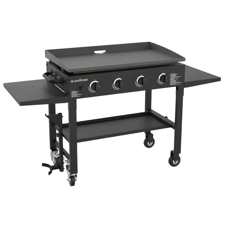 Blackstone 36 Inch Gas Griddle Cooking Station 4 Burner Flat Top Gas Grill Propane Fuelled Restaurant Grade Professional 36” Outdoor Griddle Station with Side Shelf (1554) N5