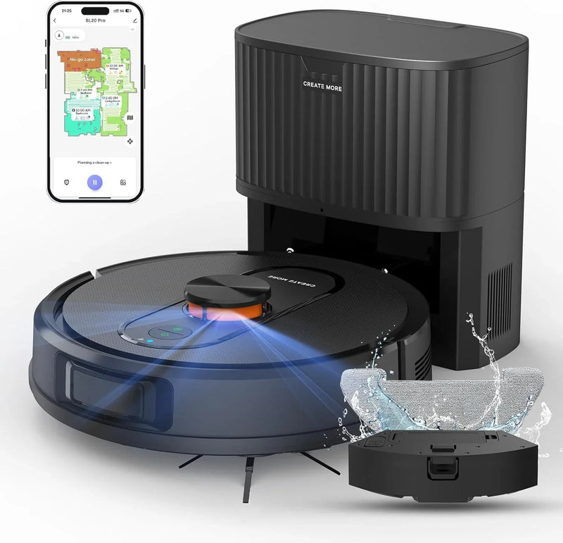 Robot Vacuum and Mop with Self-Emptying, 5000Pa Robotic Vacuum with LiDAR Navigation, Mapping, 60-Day Hands-Free Cleaning, No-Go Zones,Wi-Fi/App/Alexa Control, Ideal for Pet, Hard Floors, Carpet B6