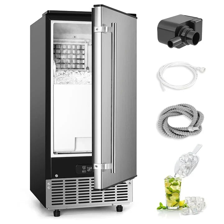 Commercial Under Counter Ice Maker Machine, 80Lbs/Day with 24lbs Ice Storage, Built-in Drain Pump/Automatic Cleaning/Timing Setting/Smart LCD Panel, Ideal for Both Home and Commercial Use N9