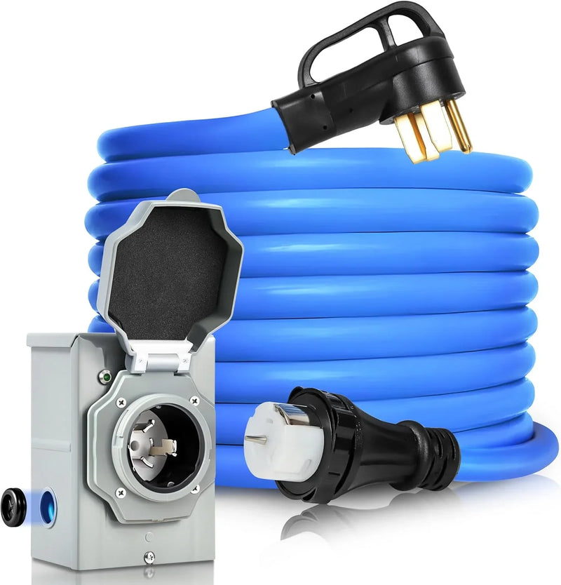 50 Amp Generator Cord and Pre-Drilled Power Inlet Box, Generator Cords 50FT, 50 Amp 125V/250V Generator Power Cord, NEMA 14-50P / SS2-50R Twist Lock Connector Z7