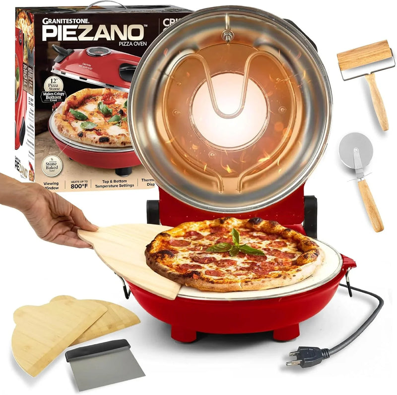 Pizza oven, with pizza cutter and dough roller, 12-inch portable indoor electric oven, 12-inch indoor pizza oven L6