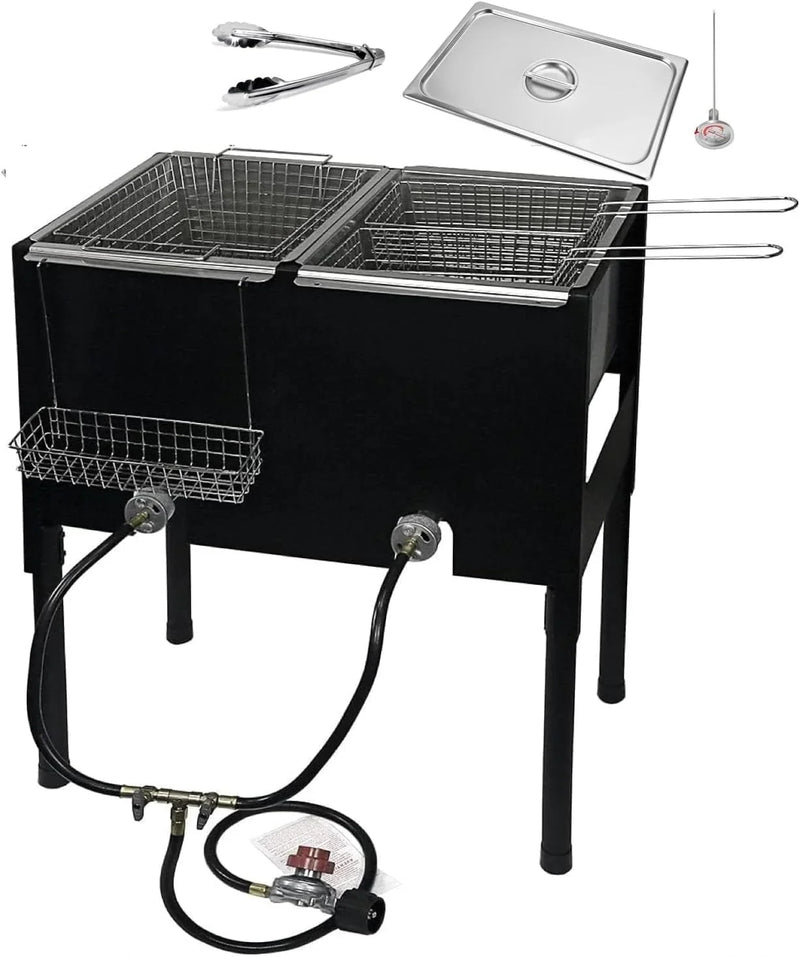 Triple Deep Fryer-3 Basket Stainless Steel Propane Cooker-Outdoor Fish Fry/Chicken-Tall Heavy Duty B2