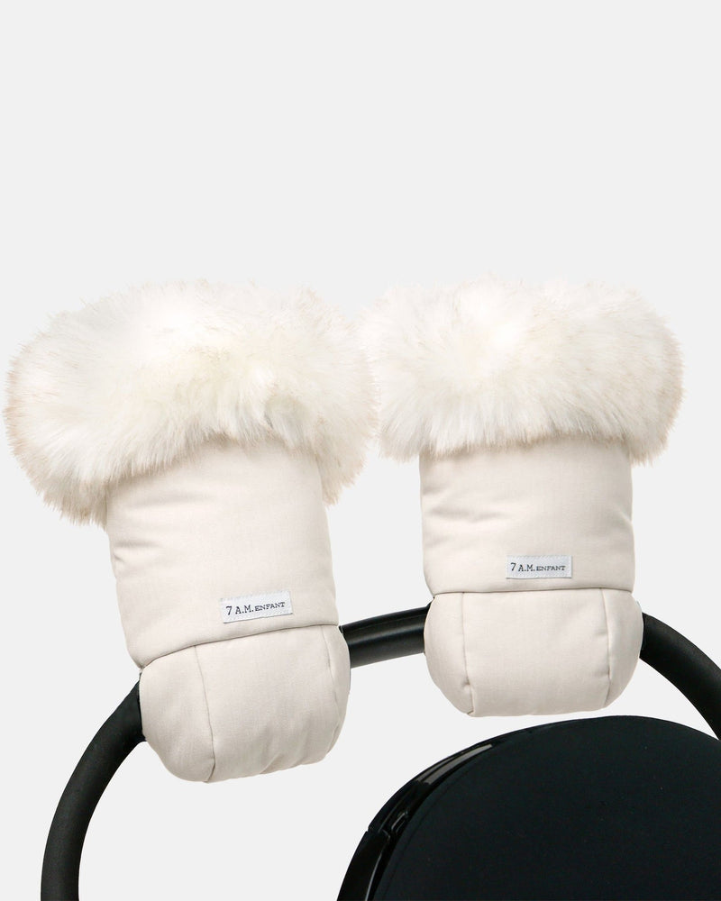 7AM Enfant Warmmuffs - White Fur and Beige Heather R1