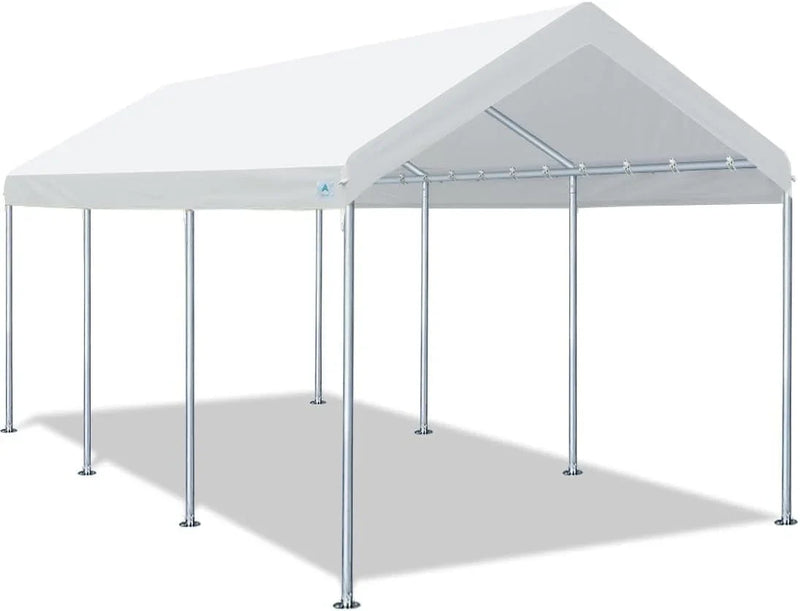10x20 ft Heavy Duty Carport Potable Car Canopy Garage Party Tent Boat Shelter, Adjustable Height from 9.5 ft to 11 ft, Beige I8